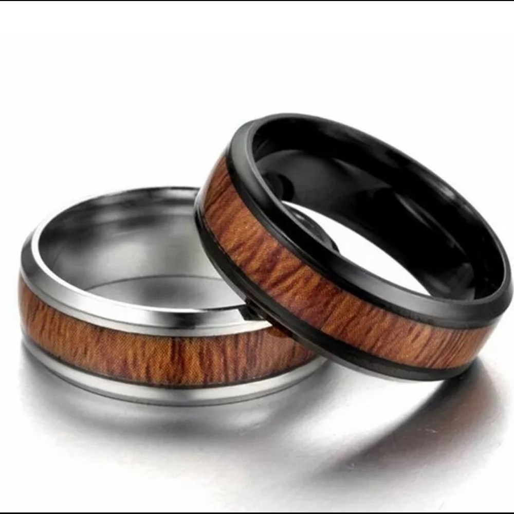 Stainless Steel Wood Design Wedding Bands Rings
